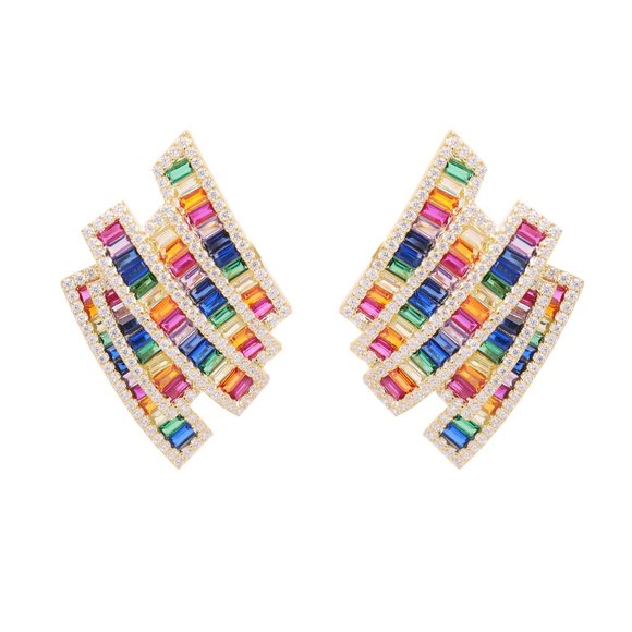 Very Colorful Earrings Sterling Silver Multi color cz - Picture 1 of 5
